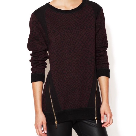 Rebecca Taylor Knit Pullover Sweater with Zipper Details - Wine - Picture 2 of 16